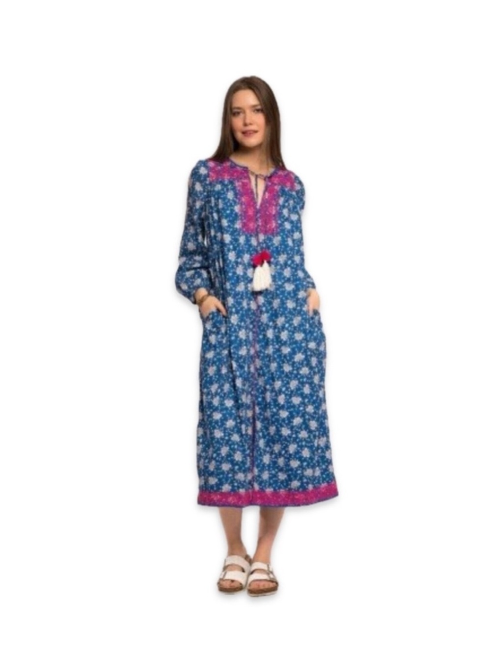 J. Crew‎ Belted Tunic Dress Night Sky Block Print Blue Pink White Medium Cotton